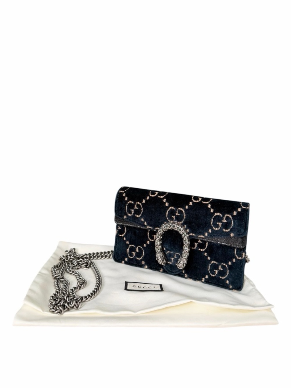 Gucci GG Navy Blue Velvet Dionysus Mini Crossbody Clutch shoulder Bag